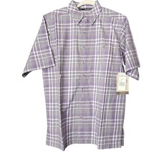 Game Guard Shirt Vented Men's M Purple Gray Short Sleeve Plaid Pocket NWT